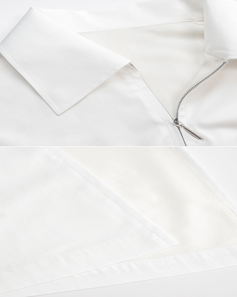 Women's Long Sleeve Collared White Shirt Dress Suitpure
