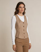 Vintage Linen U-Neck Waist-Cinching Vest Suitpure