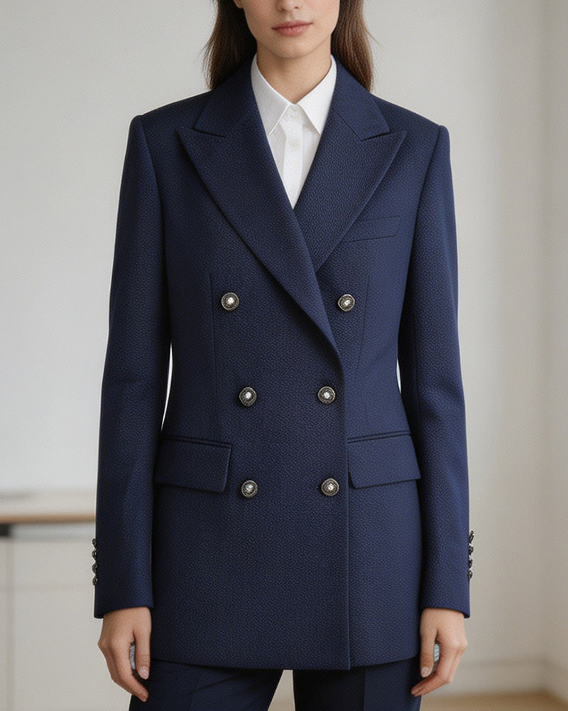 Classic Twill Double-Breasted Blazer Suitpure