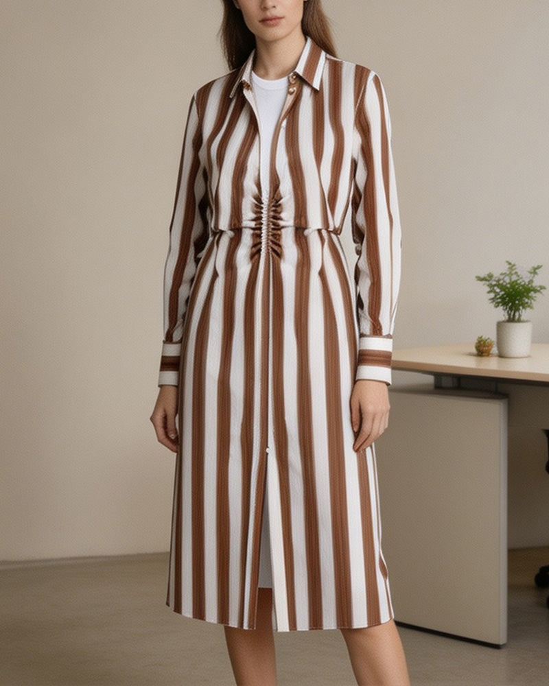 Cotton Striped Shirred Convertible Shirt Dress Suitpure