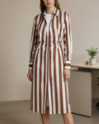 Cotton Striped Shirred Convertible Shirt Dress Suitpure