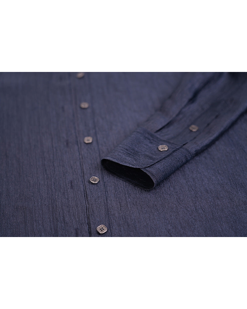 Navy Blouse with Self-Tie Ribbon Detail