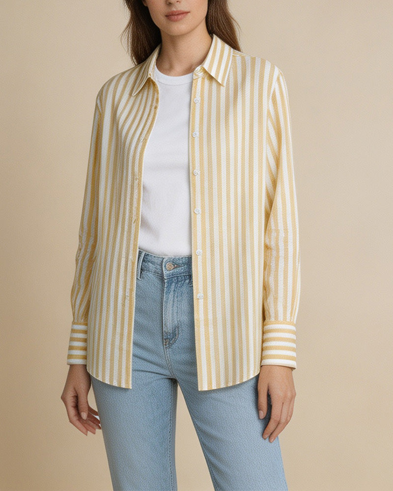 Yellow Stripe Linen Shirt Suitpure