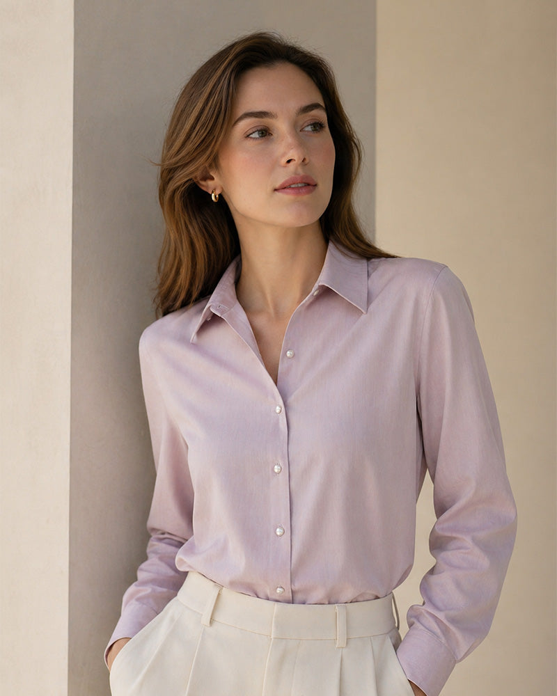 Misty Grey-Pink One-Piece Collar Relaxed Blouse Suitpure