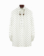 Beige Polka Dot Blouse with Back Tie Detail Suitpure