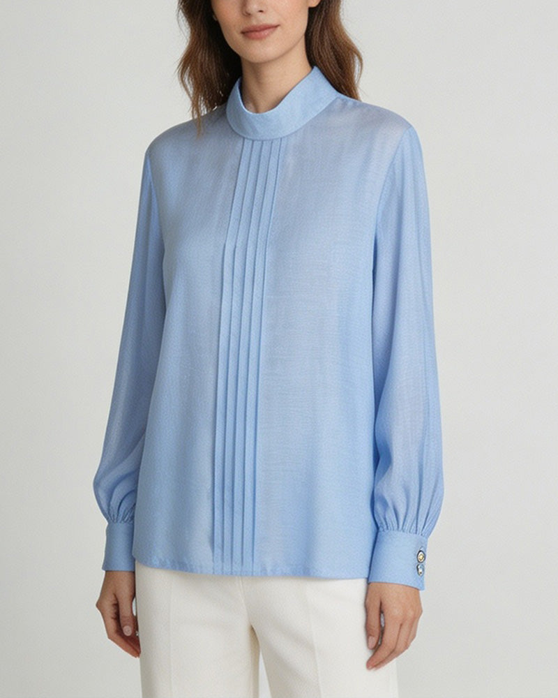 Mandarin Pullover Blouse with Lantern Puff Sleeves Suitpure