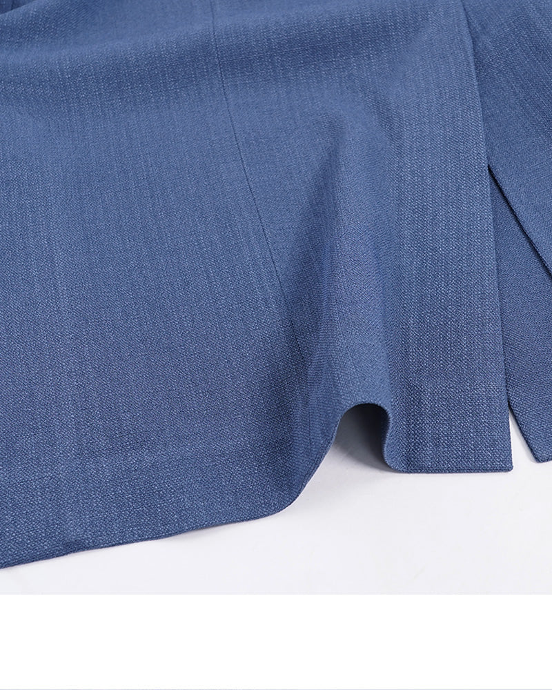 Color-Block Peak Lapel Blazer in Mist Blue Suitpure