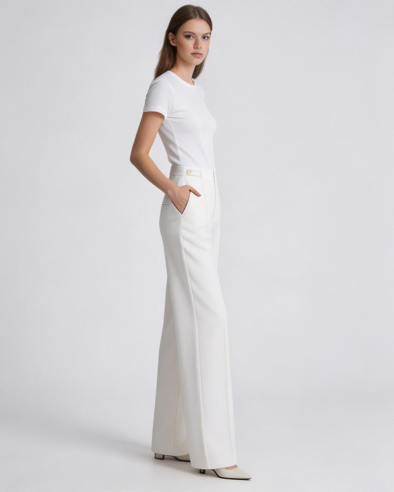 Acetate Cotton Long Straight Trousers with Belt Loops Suitpure