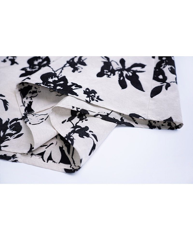 Cotton Linen Blend A-Line Skirt with Jacquard Pattern Suitpure