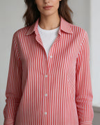 Red Linen Cotton French Collar Blouse Suitpure