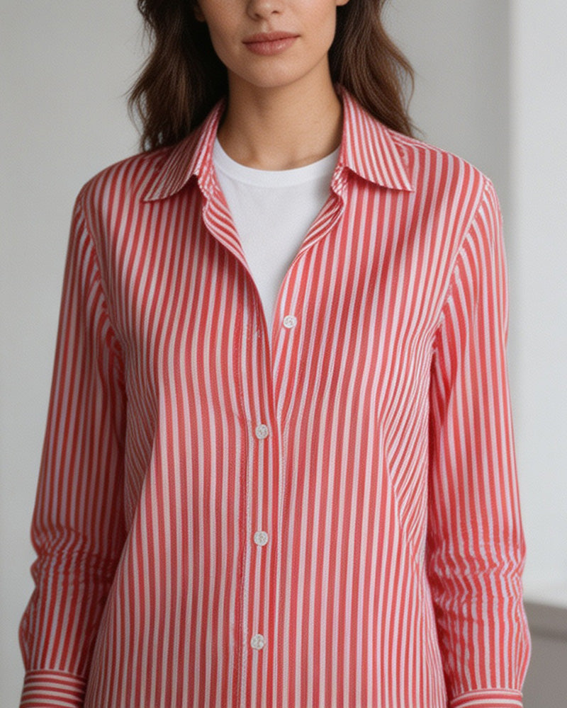 Red Linen Cotton French Collar Blouse Suitpure