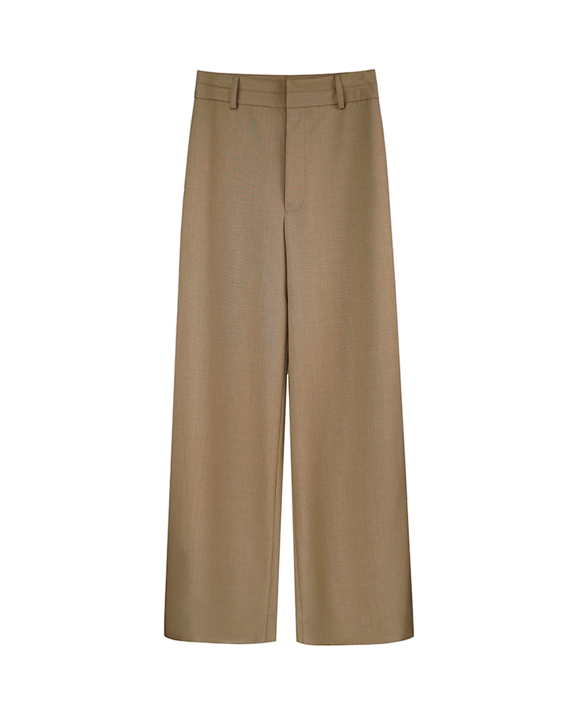 Women Modest Camel Wool Blend High Rise Wide Leg Trousers Suitpure