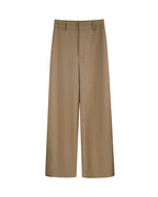 Women Modest Camel Wool Blend High Rise Wide Leg Trousers Suitpure