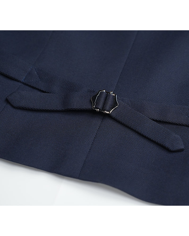 Navy 100% Wool Cavalry Twill Double Breasted Vest with Asymmetric Placket | 100% Wool