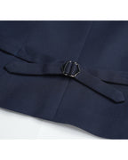 Navy 100% Wool Cavalry Twill Double Breasted Vest with Asymmetric Placket | 100% Wool