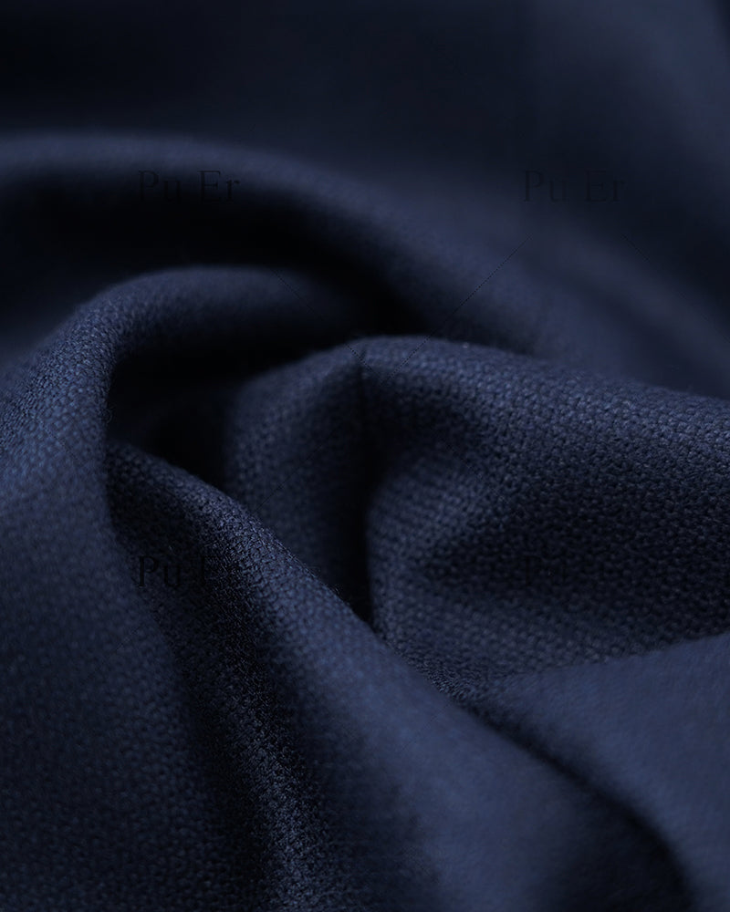 Women Wool Tailored Pleated Palazzo Pants Navy Rolled Cuff Work Trousers