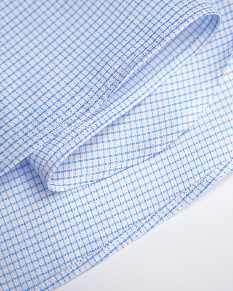 Women's Mandarin Collar Popover Shirt | 60% Cotton 20% Tencel 20% Bamboo Fiber Light Blue Micro Check Blouse