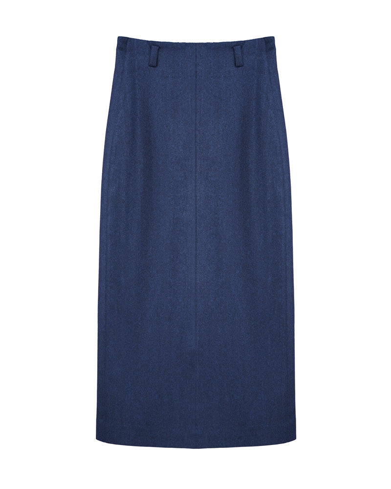 Vintage Blue Flannel Straight Skirt Suitpure