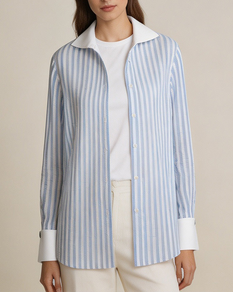 Blue White Stripe Breeze Linen Shirt Suitpure
