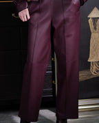 Mandarin Collar Crop Leather Jacket & Pants Set