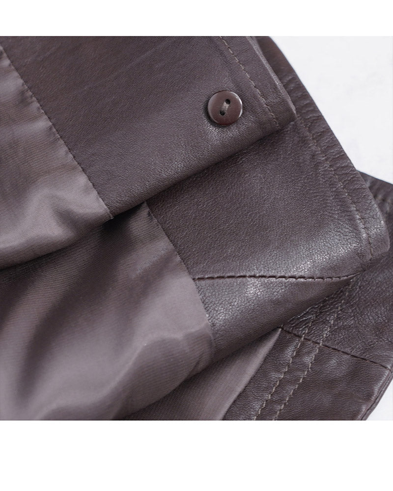 Camel Leather Trench Coat | Notch Lapel