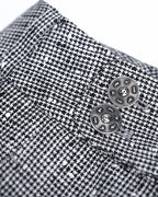 Black White Houndstooth Slub Linen High-Rise Wide-Leg Trousers Suitpure