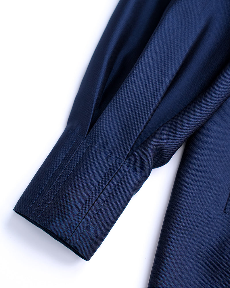 Navy blue stand-up collar zip-up dress