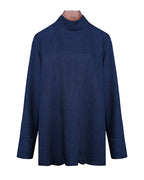 Ink Blue Mock Neck Pullover Blouse Suitpure