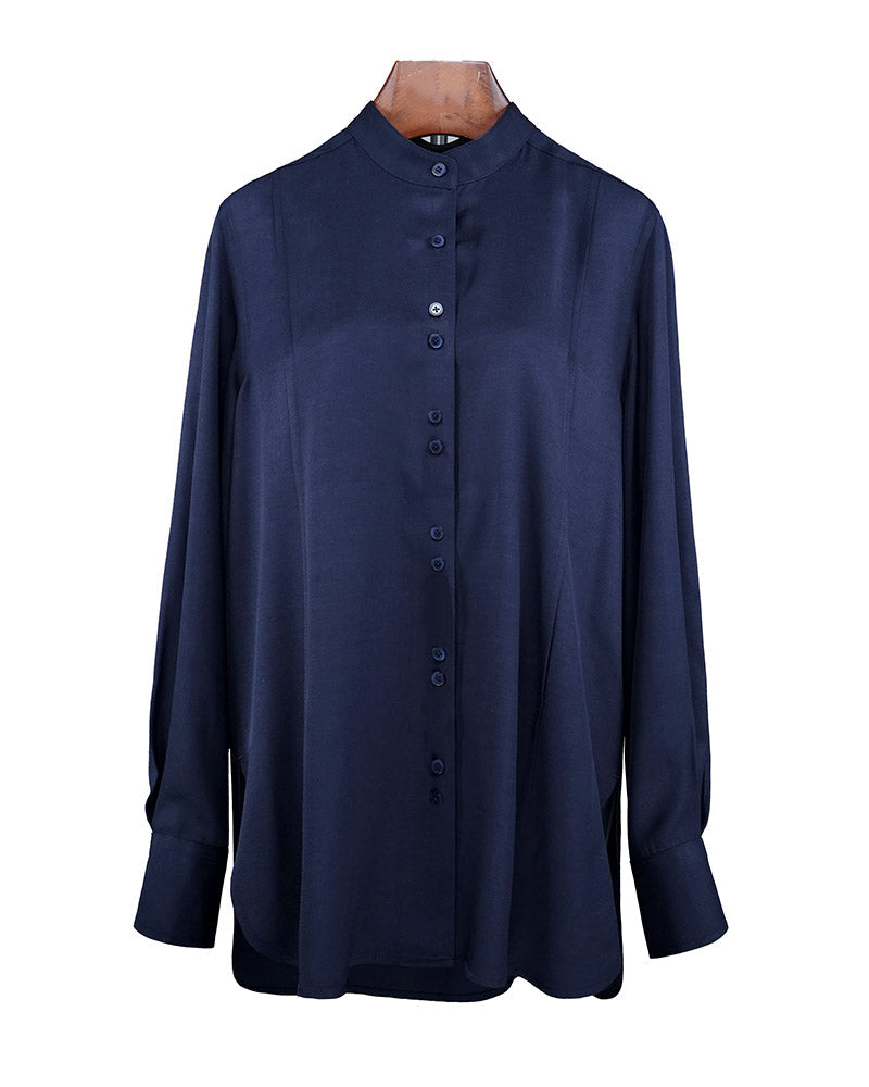 Mandarin Collar Shirt in Deep Blue with Sparkle Suitpure