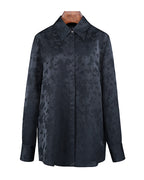 Black Cutout Jacquard Blouse  Minimalist Style