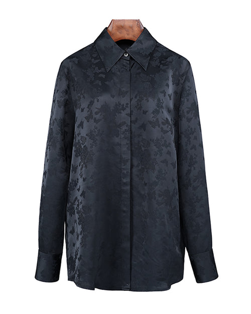 Black Cutout Jacquard Blouse  Minimalist Style