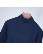 Ink Blue Mock Neck Pullover Blouse Suitpure
