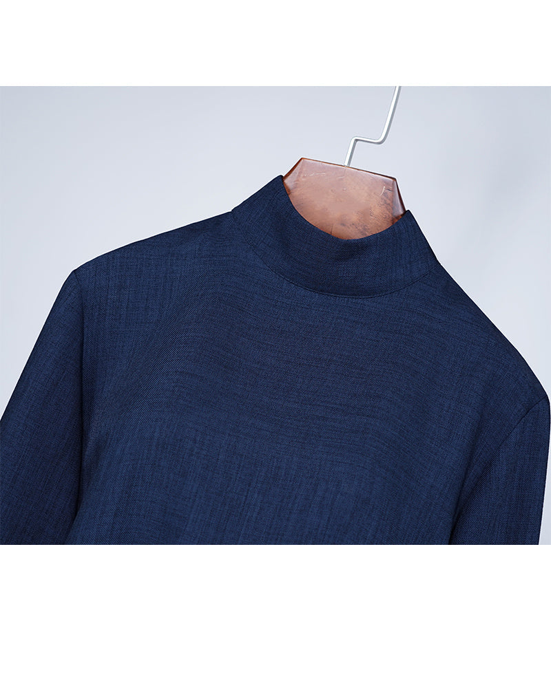 Ink Blue Mock Neck Pullover Blouse Suitpure
