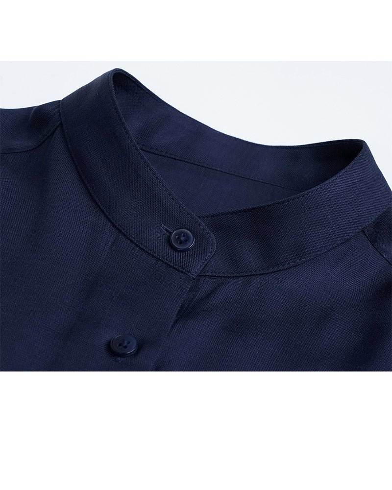 Mandarin Collar Shirt in Deep Blue with Sparkle Suitpure