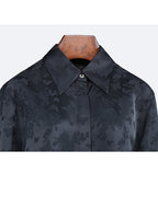 Black Cutout Jacquard Blouse  Minimalist Style