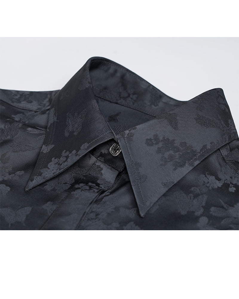 Black Cutout Jacquard Blouse  Minimalist Style