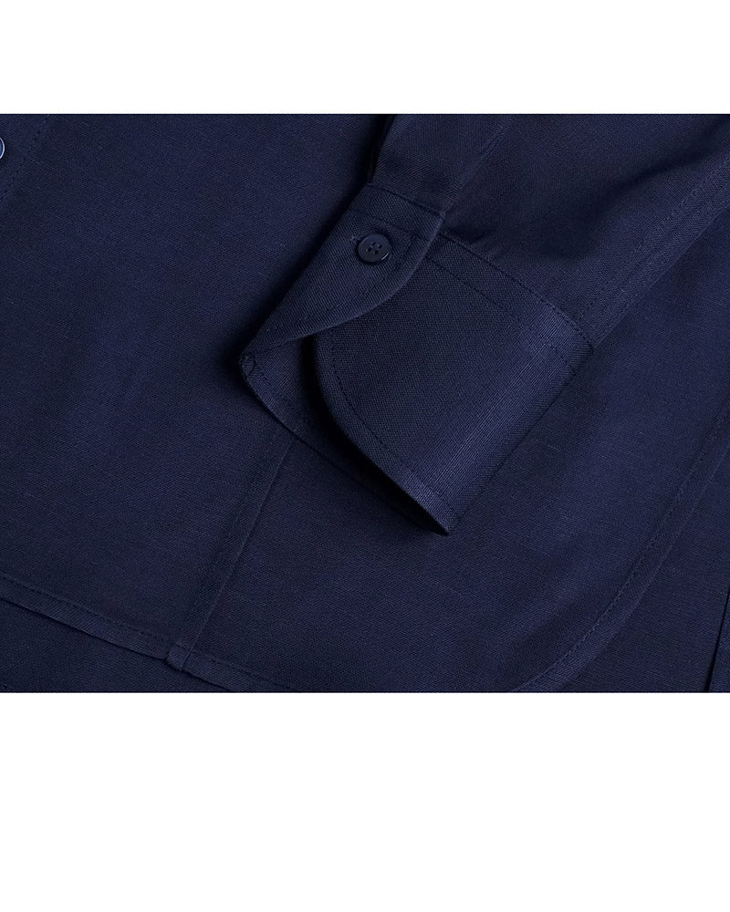 Mandarin Collar Shirt in Deep Blue with Sparkle Suitpure