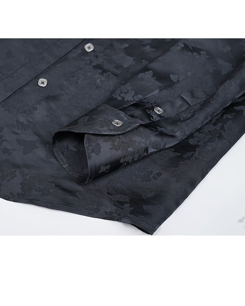 Black Cutout Jacquard Blouse  Minimalist Style