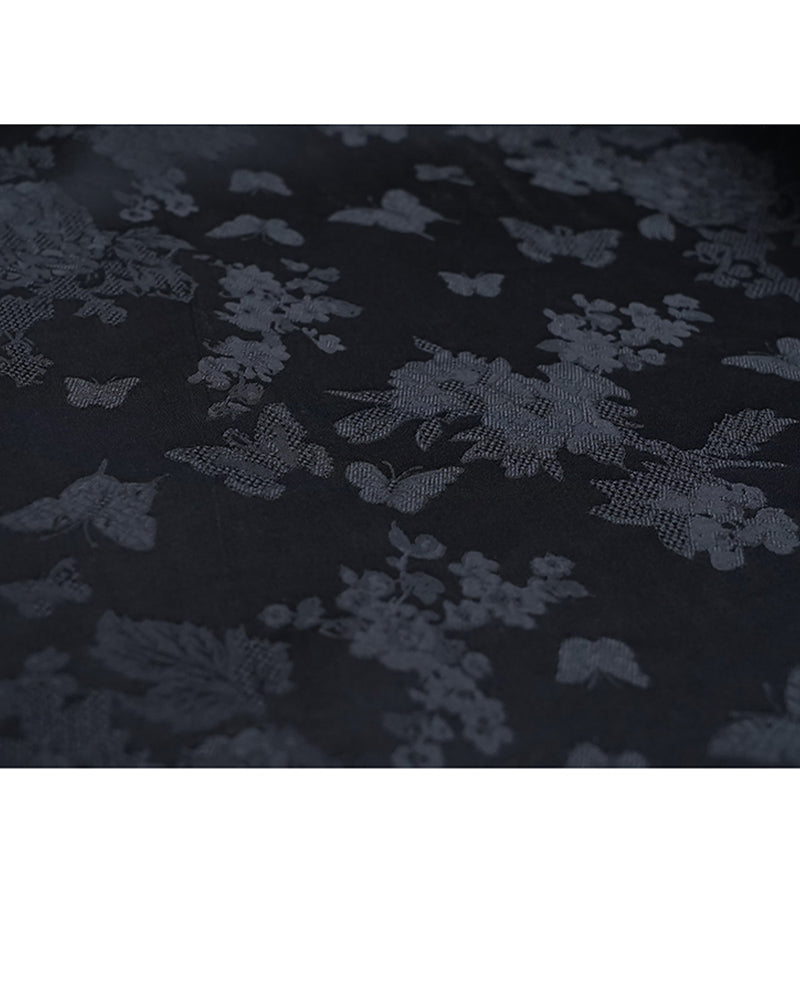 Black Cutout Jacquard Blouse  Minimalist Style