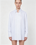 White Linen-Blend Button-Down Long Sleeve Shirt for Women Suitpure