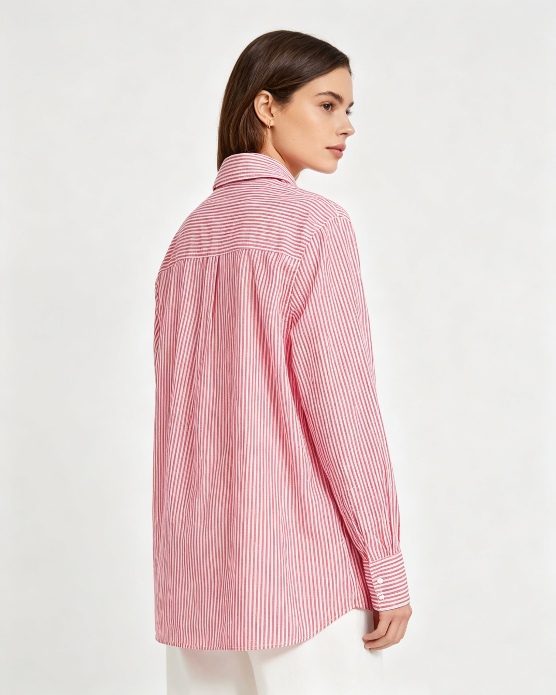 Breathable Red White Striped Long Sleeve Work Blouse Suitpure