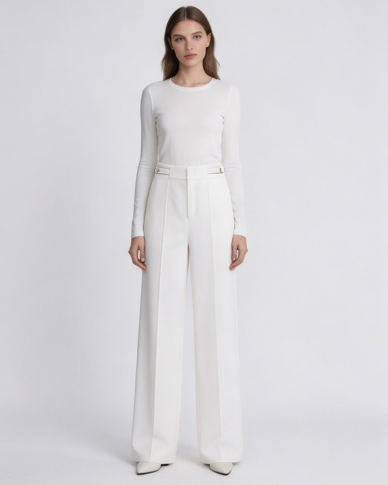 Acetate Cotton Long Straight Trousers with Belt Loops Suitpure