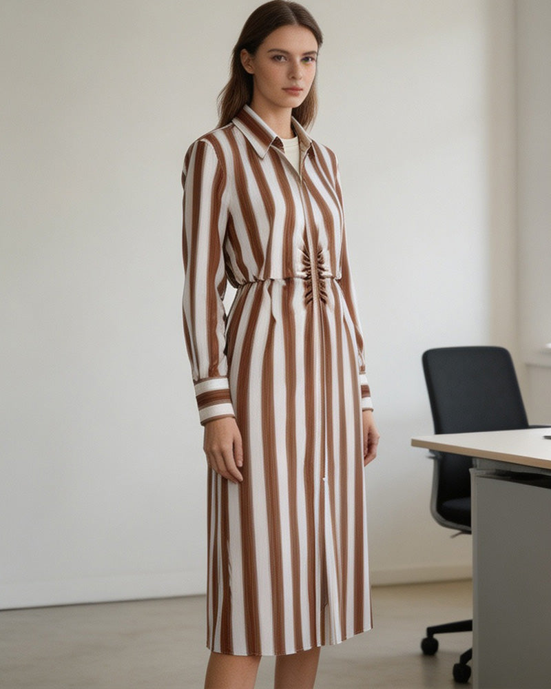 Cotton Striped Shirred Convertible Shirt Dress Suitpure