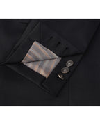 Black 100% Wool Cavalry Twill Double Breasted Blazer | 100% Wool