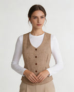 Vintage Linen U-Neck Waist-Cinching Vest Suitpure