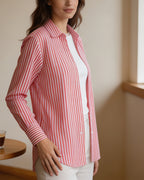 Red Linen Cotton French Collar Blouse Suitpure