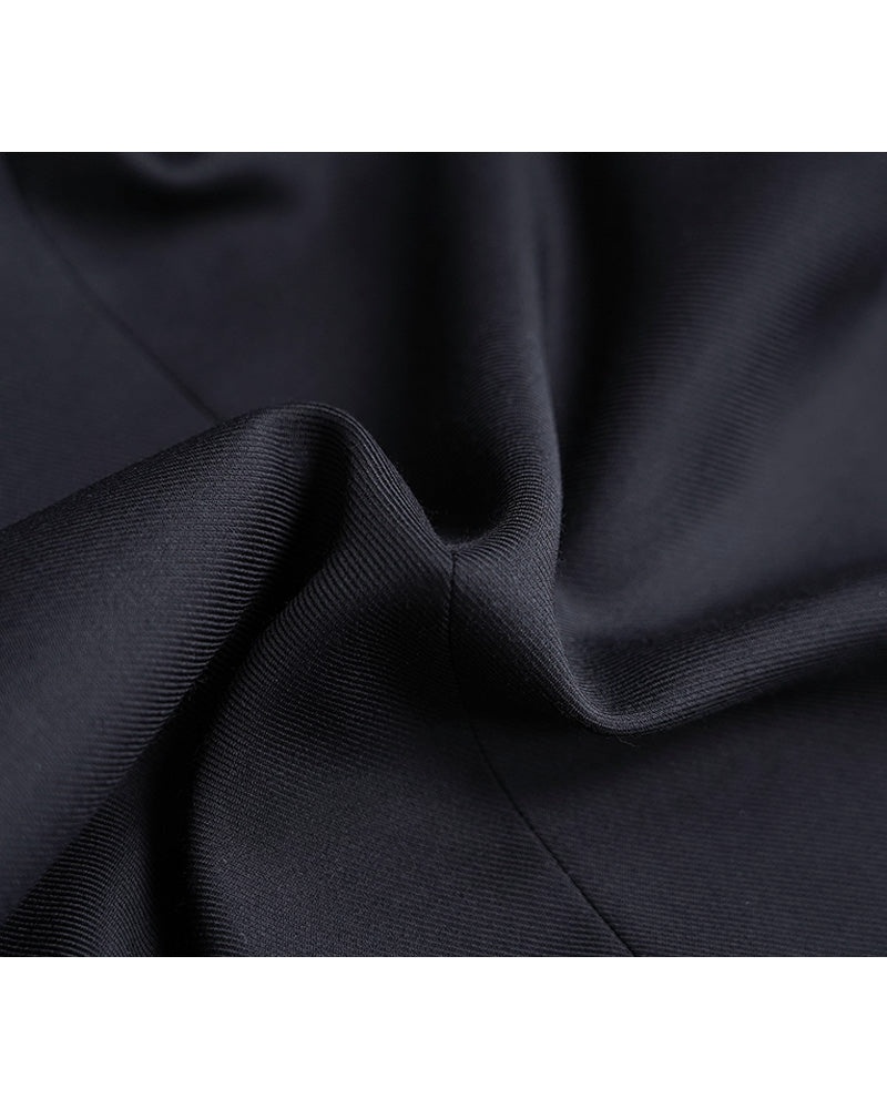 Deep Black Silk Wool Acetate Long Blazer Suitpure