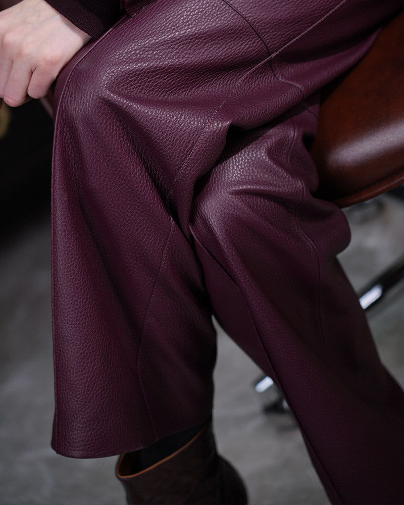 Mandarin Collar Crop Leather Jacket & Pants Set