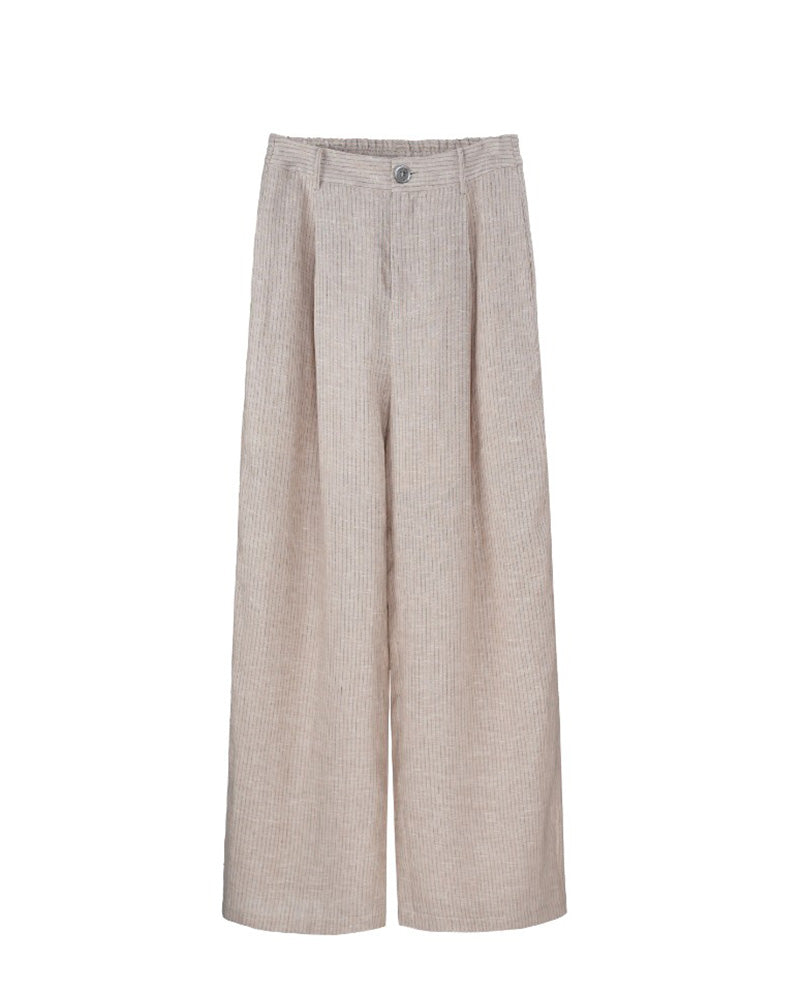 Relaxed Fit Linen Stripe Vest & Wide-Leg Pants Set Suitpure