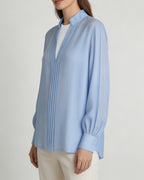Mandarin Pullover Blouse with Lantern Puff Sleeves Suitpure